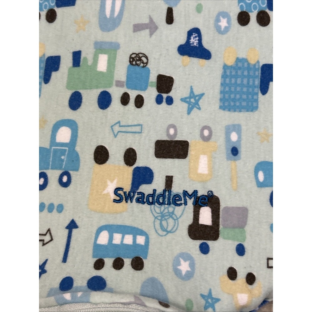 Swaddle Me Summer Blue Boys Trucks Cars Train Baby Snuggle Sleep Sack Size Small
